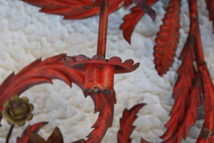 large candle sconce in hand forged metal and red lacquer italy 1930s 4