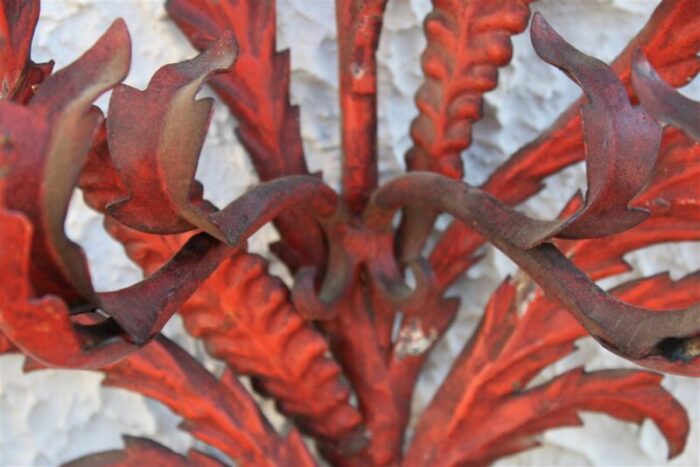 large candle sconce in hand forged metal and red lacquer italy 1930s 6