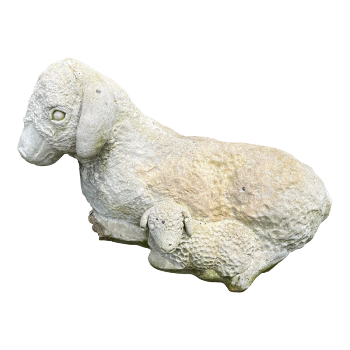 large concrete sheep with lamb garden statue 1075