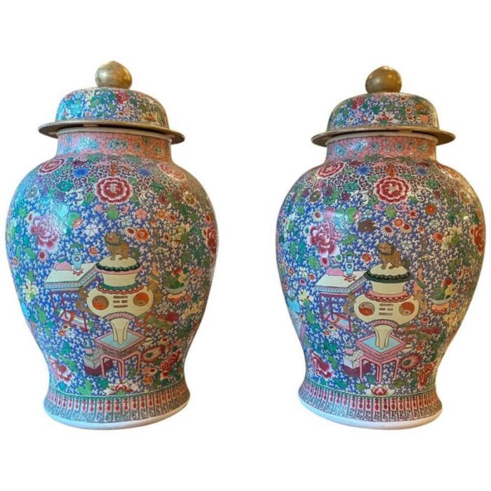 large famille rose ginger jars by samson set of 2 1