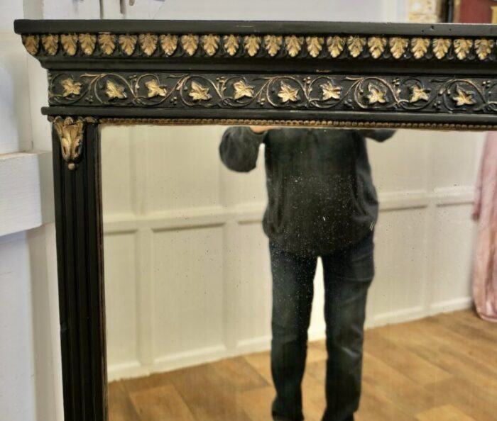 large french overmantel mirror in black with gold detail 9964