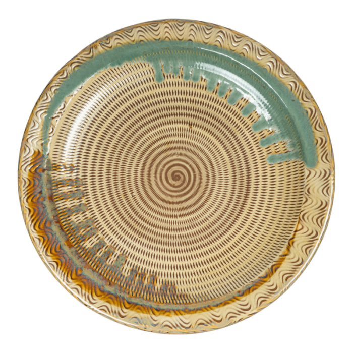 large mid 20th century koishiwara platter with chatter marks and two colour uchikake splash decoration 9911