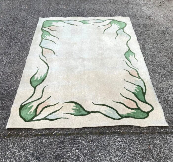 large mid century art deco hand tufted floral wool rug 1960s 9