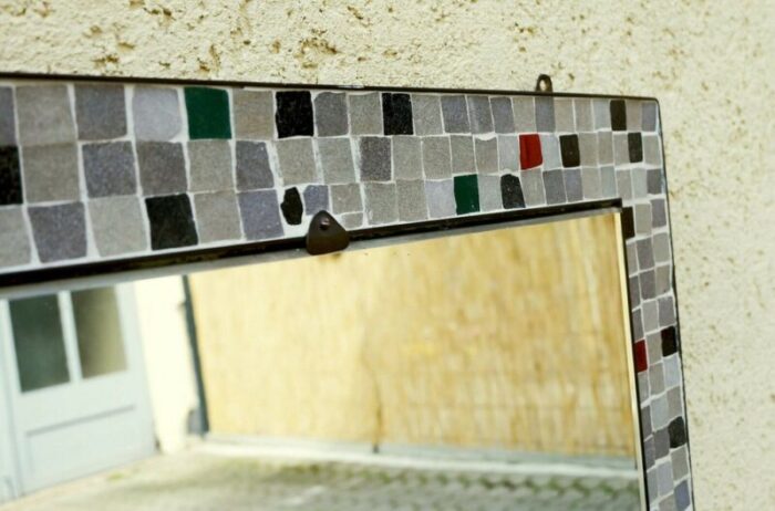 large mid century modern mosaic wall mirror with brass frame 1950s 6