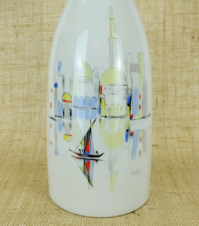 large mid century porcelain vase with southern city view from hutschenreuther 1950s 4