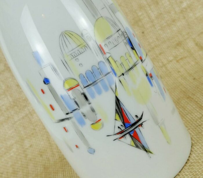 large mid century porcelain vase with southern city view from hutschenreuther 1950s 6