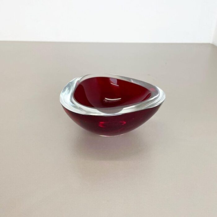 large red murano glass ashtray italy 1970s 2