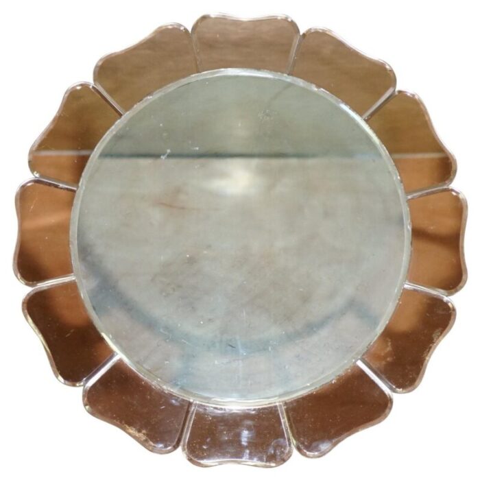 large round art deco venetian bevelled peach glass mirror 1930s 1