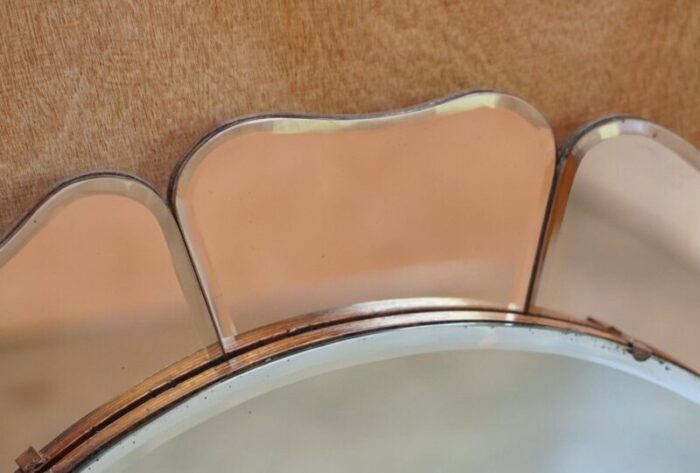 large round art deco venetian bevelled peach glass mirror 1930s 6