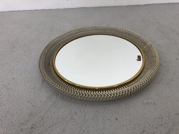 large round wire mesh and crystal glass mirror from united workshops munich germany 1950s 2