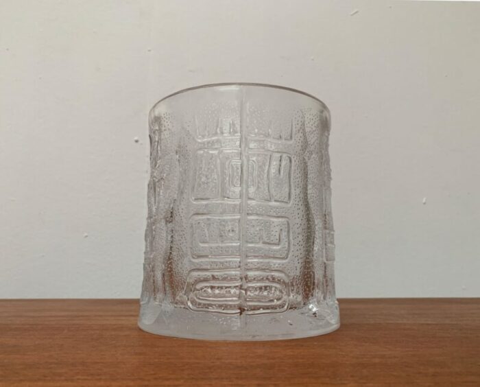 large vintage glass vase or bowl with south american inca ornaments 2