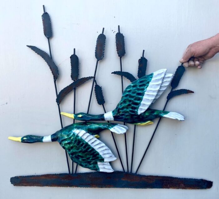 large vintage wrought metal wall sculpture with birds 1970s 2