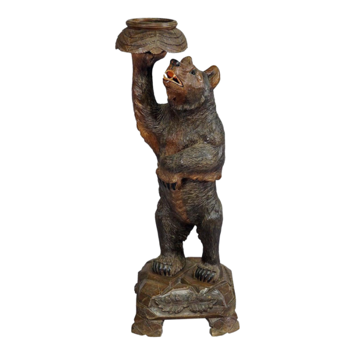 large wooden black forest bear flower stand handcarved in brienz 1900s 0260