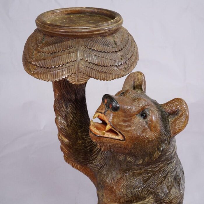 large wooden black forest bear flower stand handcarved in brienz 1900s 3528