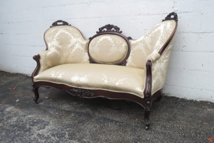 late 1800s victorian carved solid rosewood large settee loveseat 1602