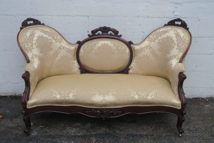 late 1800s victorian carved solid rosewood large settee loveseat 4741