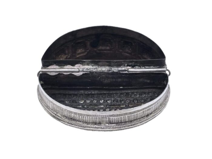 late 19th century antique silver half moon burmese shan lime box 2208