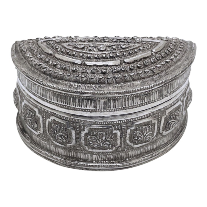 late 19th century antique silver half moon burmese shan lime box 2311