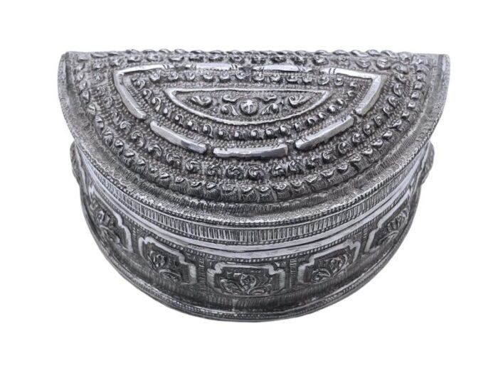 late 19th century antique silver half moon burmese shan lime box 3831