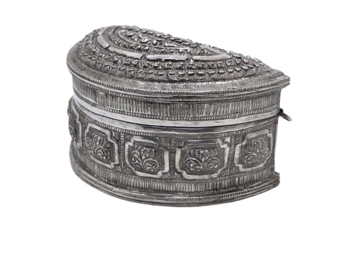 late 19th century antique silver half moon burmese shan lime box 4606