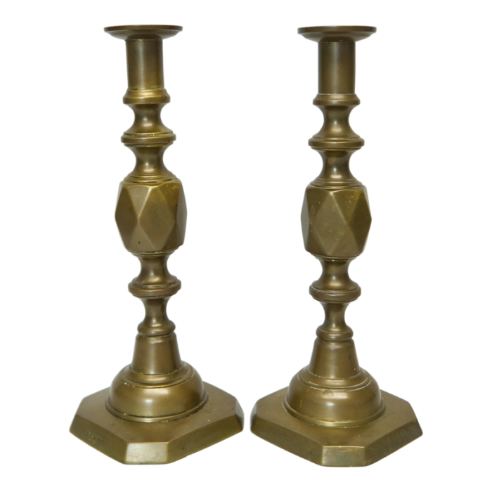 late 19th century queen victoria jublilee queen of diamonds brass candlesticks a pair 9986