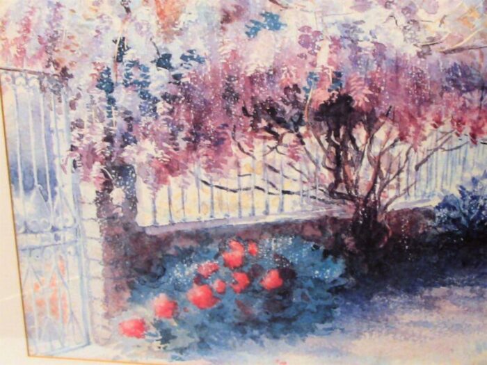 late 20th century aquarelle painting french summer garden by j louchet janny framed 3168