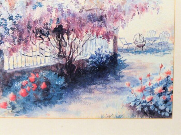 late 20th century aquarelle painting french summer garden by j louchet janny framed 6259