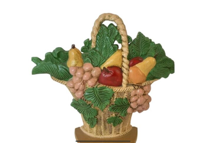 late 20th century basket of fruit painted vintage cast iron doorstop 1650