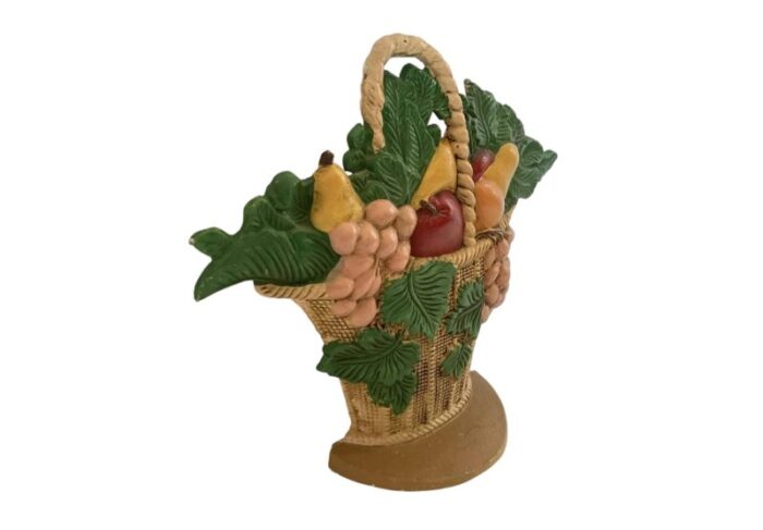 late 20th century basket of fruit painted vintage cast iron doorstop 4721