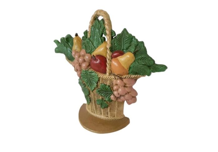 late 20th century basket of fruit painted vintage cast iron doorstop 5173