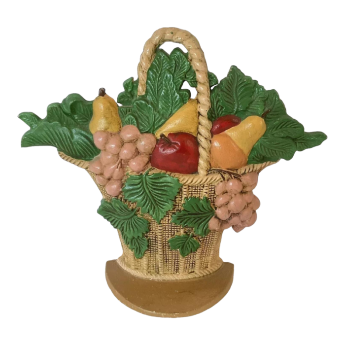 late 20th century basket of fruit painted vintage cast iron doorstop 6968