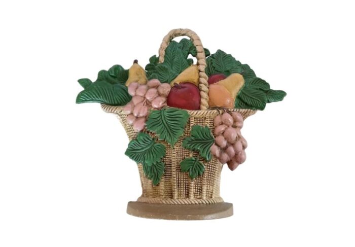 late 20th century basket of fruit painted vintage cast iron doorstop 8582