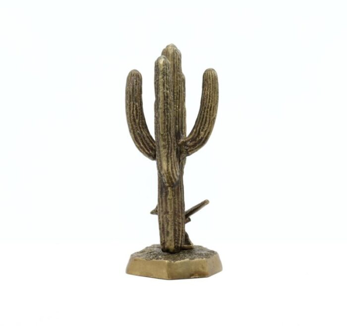 late 20th century brass saguaro cactus and roadrunner figurine 6603