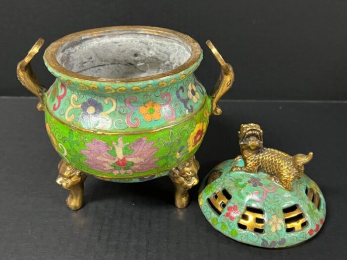 late 20th century chinese art bronze and cloisonne enamel incense burner 1286