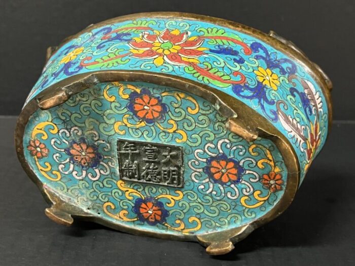 late 20th century chinese art bronze and cloisonne enamel incense burner 3675