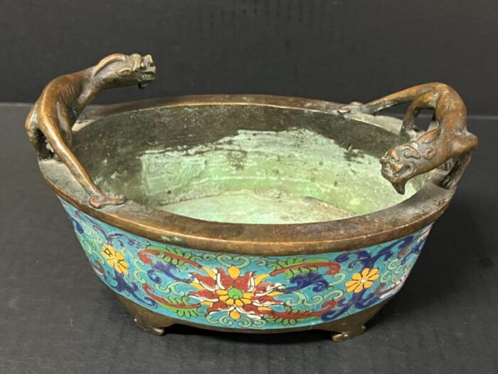 late 20th century chinese art bronze and cloisonne enamel incense burner 5606