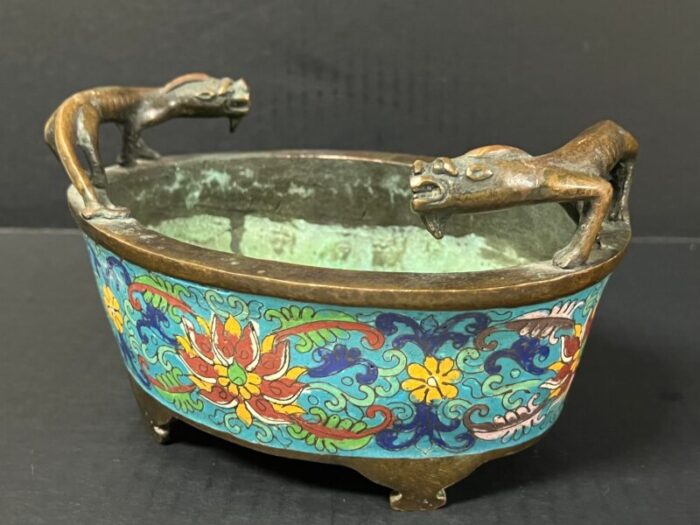 late 20th century chinese art bronze and cloisonne enamel incense burner 6950