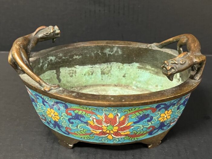 late 20th century chinese art bronze and cloisonne enamel incense burner 7644