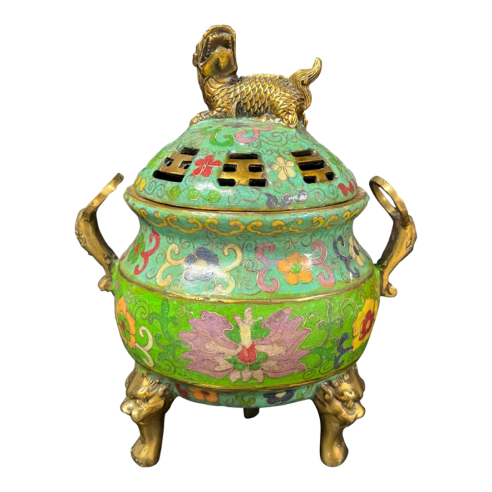 late 20th century chinese art bronze and cloisonne enamel incense burner 7769