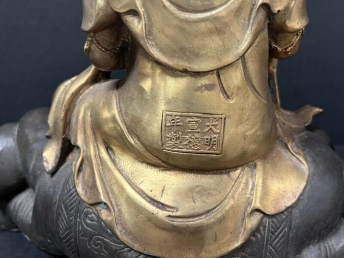 late 20th century chinese art pair of gold gilt bronze quan yin sculpture 0439