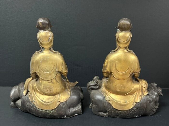 late 20th century chinese art pair of gold gilt bronze quan yin sculpture 4016