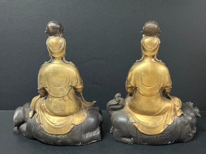 late 20th century chinese art pair of gold gilt bronze quan yin sculpture 6411