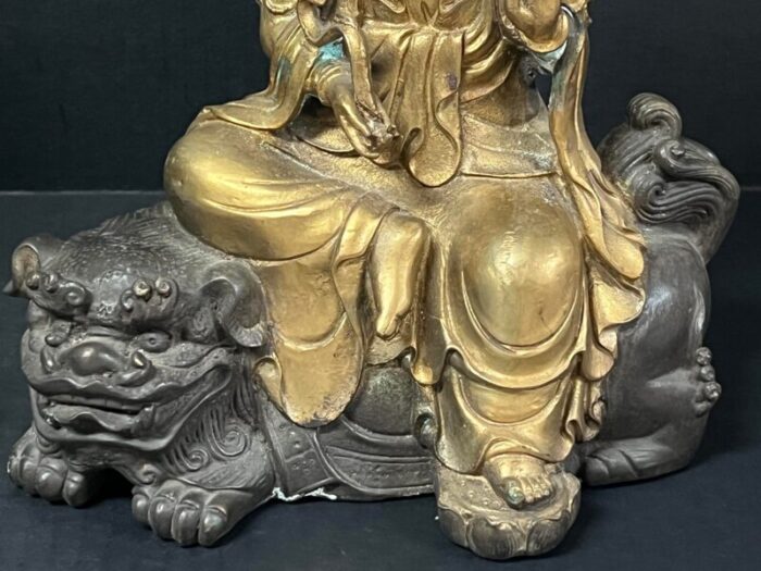 late 20th century chinese art pair of gold gilt bronze quan yin sculpture 7973