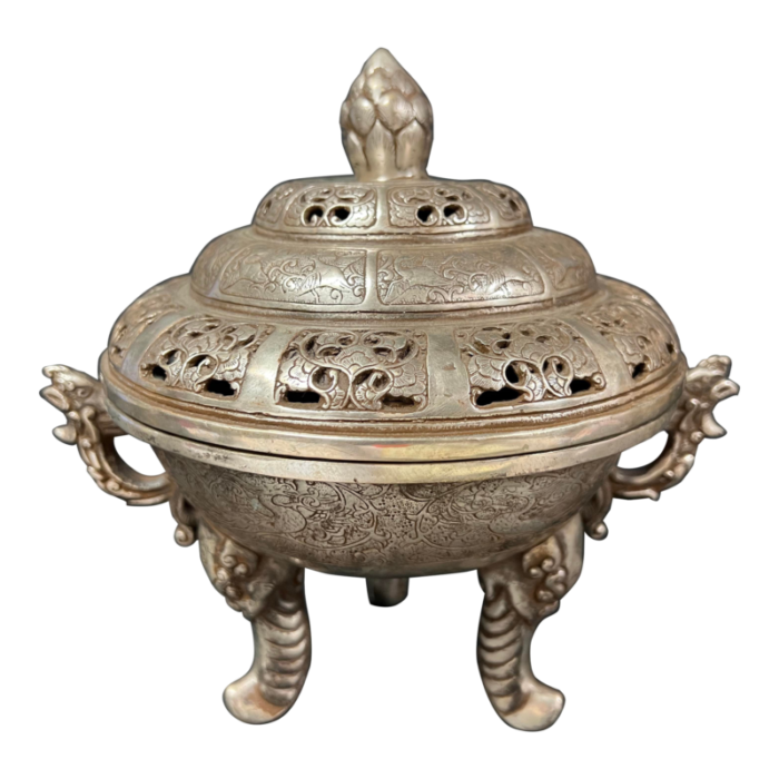 late 20th century chinese art silver gilt bronze metal incense burner 1662