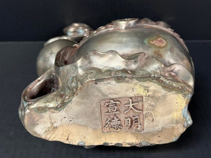 late 20th century chinese art silver gilt bronze metal lucky charm rabbit sculpture 8763