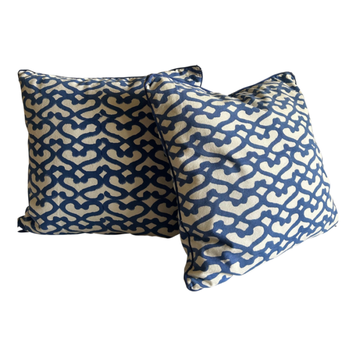 late 20th century coastal chic blue and white cotton throw pillow covers a pair 1736