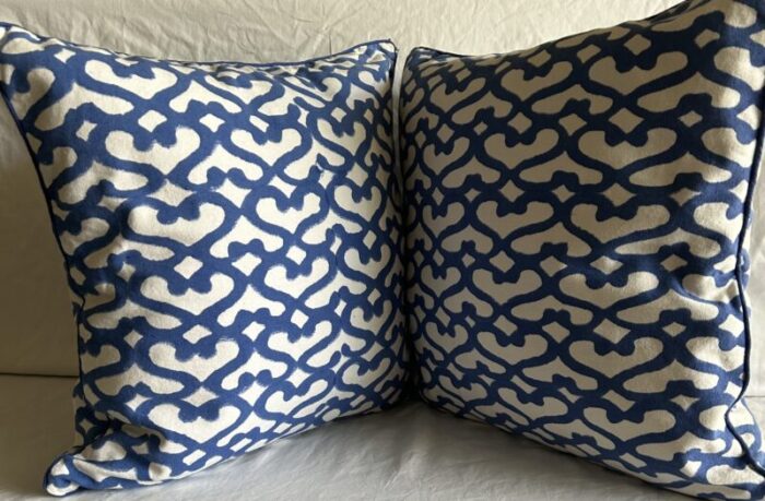 late 20th century coastal chic blue and white cotton throw pillow covers a pair 2115