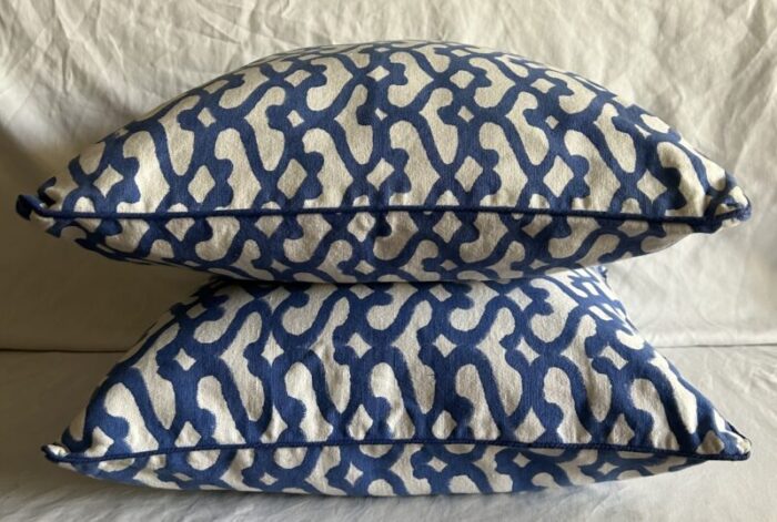 late 20th century coastal chic blue and white cotton throw pillow covers a pair 9398