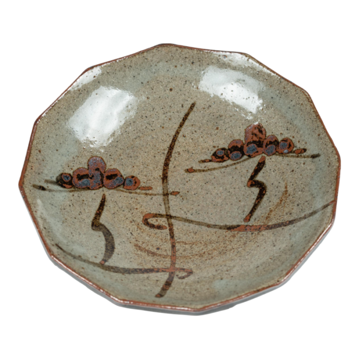 late 20th century e garatsu plate with iron brush pine decoration 8172