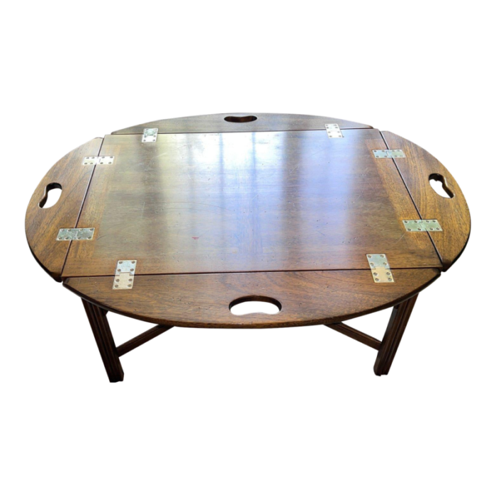 late 20th century english mahogany campaign style butlers drop leaf coffee table 2556